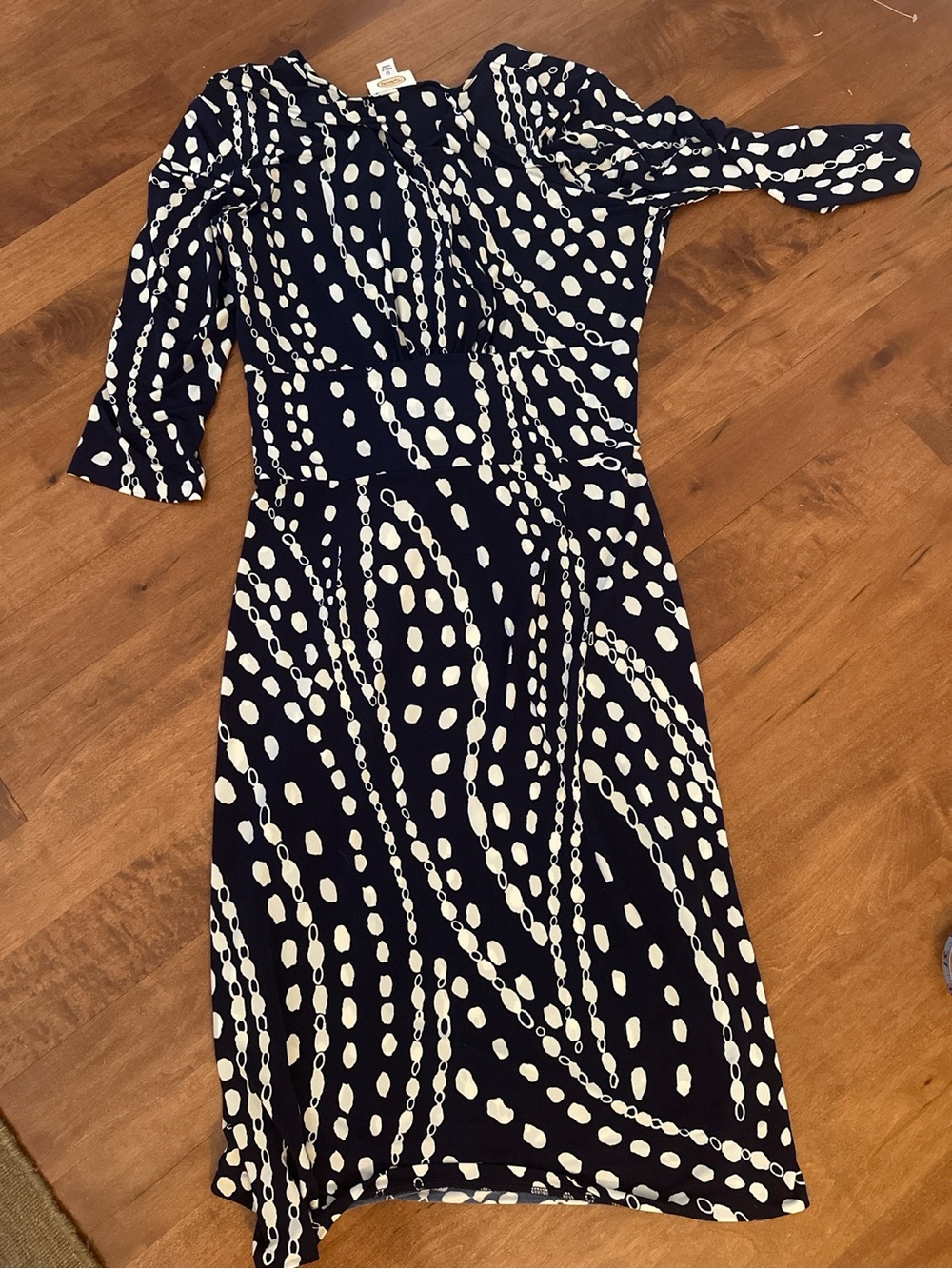 Talbots Navy & White Faux Wrap Dress Size 12 | Soft Stretch Knit | Like New